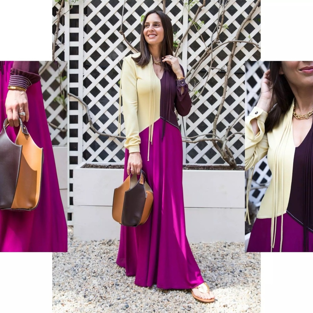 NWT $1498 Tory Burch Colorblock Crepe Jersey Long Dress